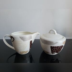 Cream and Brown Coffee Set Creamer and Sugar Bowl
